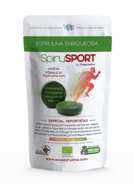 SpiruSPORT: espirulina ecológica con Hierro, Magnesio, Colágeno y Vitamina C